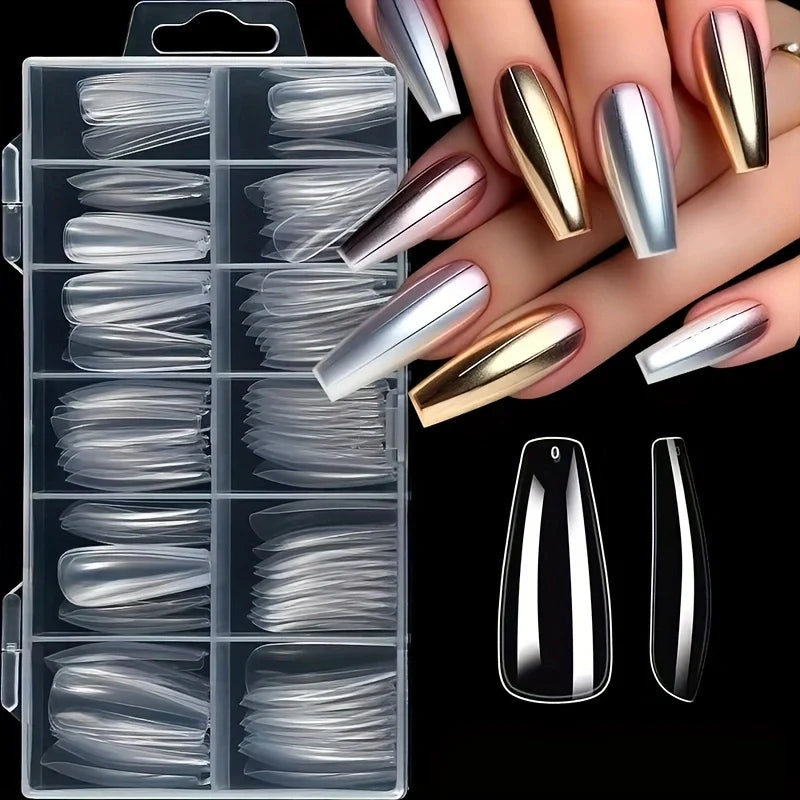 120 Pieces of Transparent Coffin/Mandarin/Aprilion/Square/Oval/Other Shape Style Boxed Nails, Soft 12 Sizes Full Cover Acrylic Press-On Nails, Suitable for Home DIY Nail Art and Nail Salon Use or as a Gift, Essential for Wome