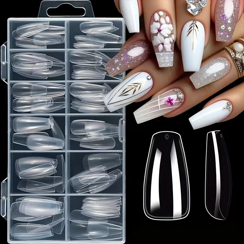 120 Pieces of Transparent Coffin/Mandarin/Aprilion/Square/Oval/Other Shape Style Boxed Nails, Soft 12 Sizes Full Cover Acrylic Press-On Nails, Suitable for Home DIY Nail Art and Nail Salon Use or as a Gift, Essential for Wome