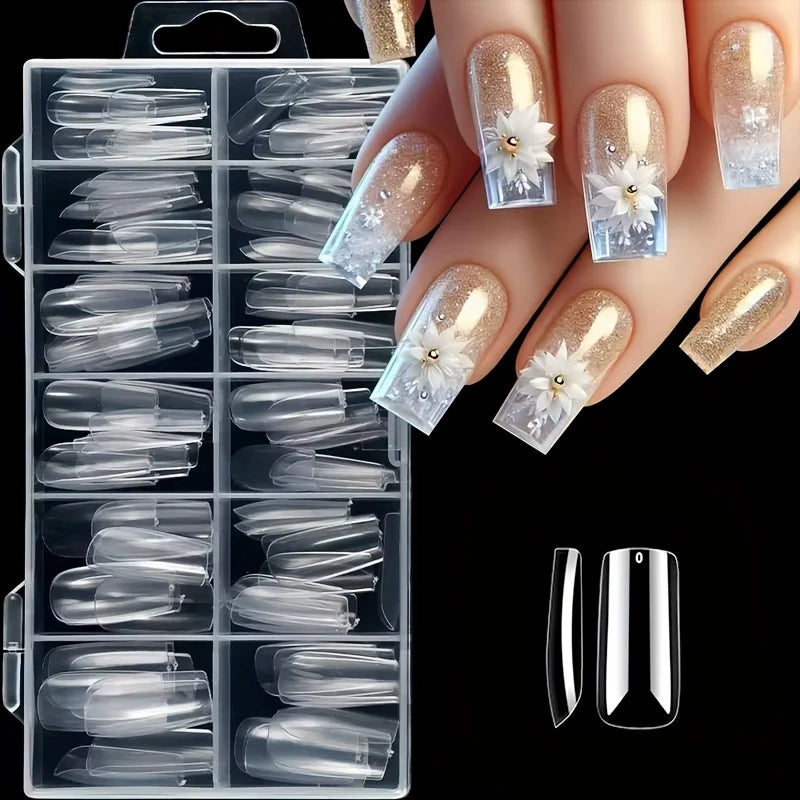 120 Pieces of Transparent Coffin/Mandarin/Aprilion/Square/Oval/Other Shape Style Boxed Nails, Soft 12 Sizes Full Cover Acrylic Press-On Nails, Suitable for Home DIY Nail Art and Nail Salon Use or as a Gift, Essential for Wome