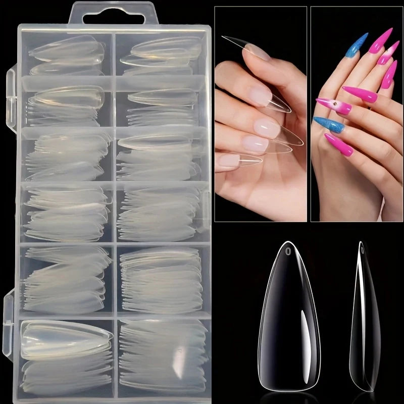 120 Pieces of Transparent Coffin/Mandarin/Aprilion/Square/Oval/Other Shape Style Boxed Nails, Soft 12 Sizes Full Cover Acrylic Press-On Nails, Suitable for Home DIY Nail Art and Nail Salon Use or as a Gift, Essential for Wome