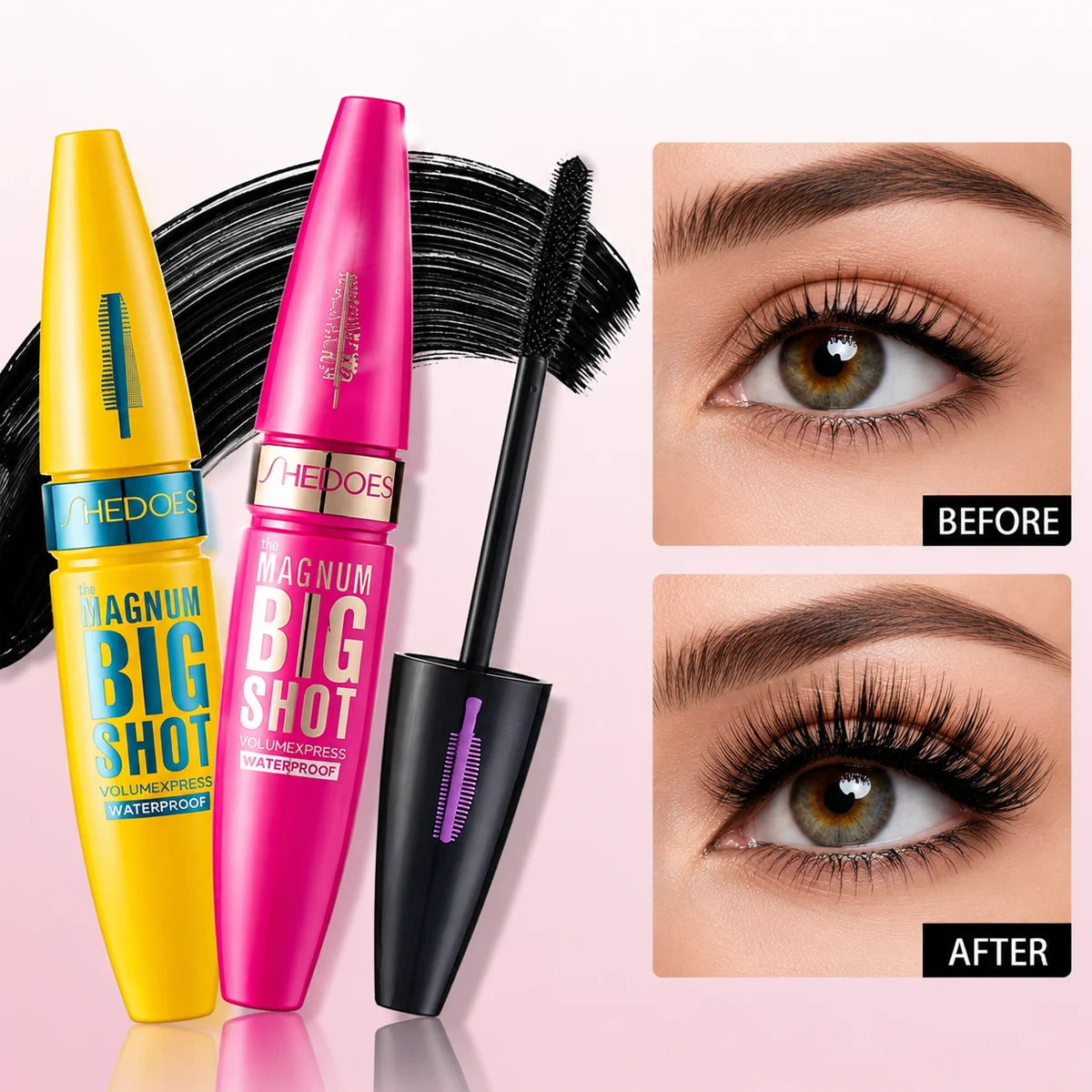 Big Shot Waterproof Mascara, Volume Express Curling Lash Mascara, Smudge-Proof Thick Black Eyelash Makeup For Fuller Lashes