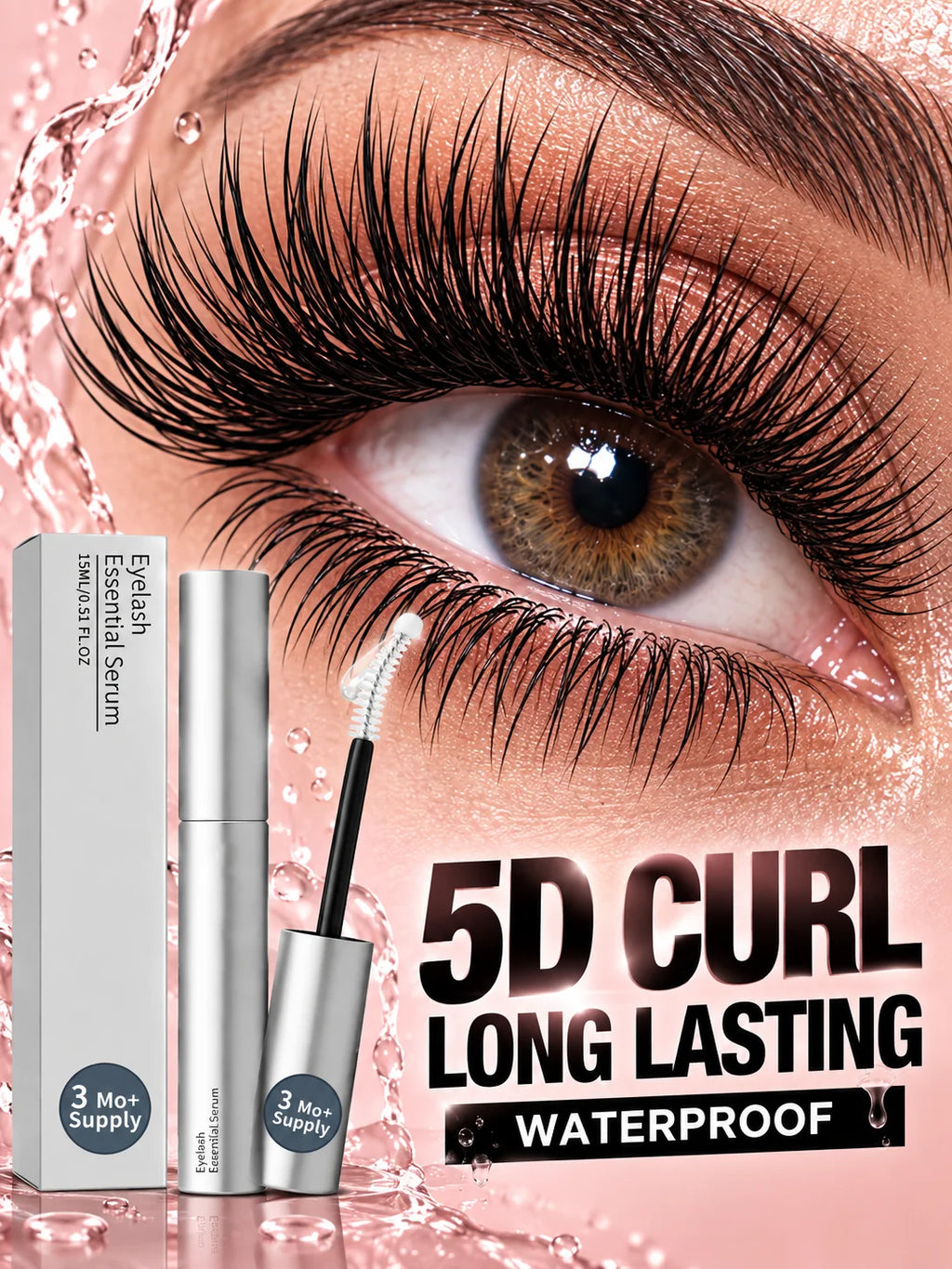 Fast Natural Curling Eyelash Essence – Precision Brush for Defined Eye Makeup, Lightweight Hydrating Formula, Daily Lash Care