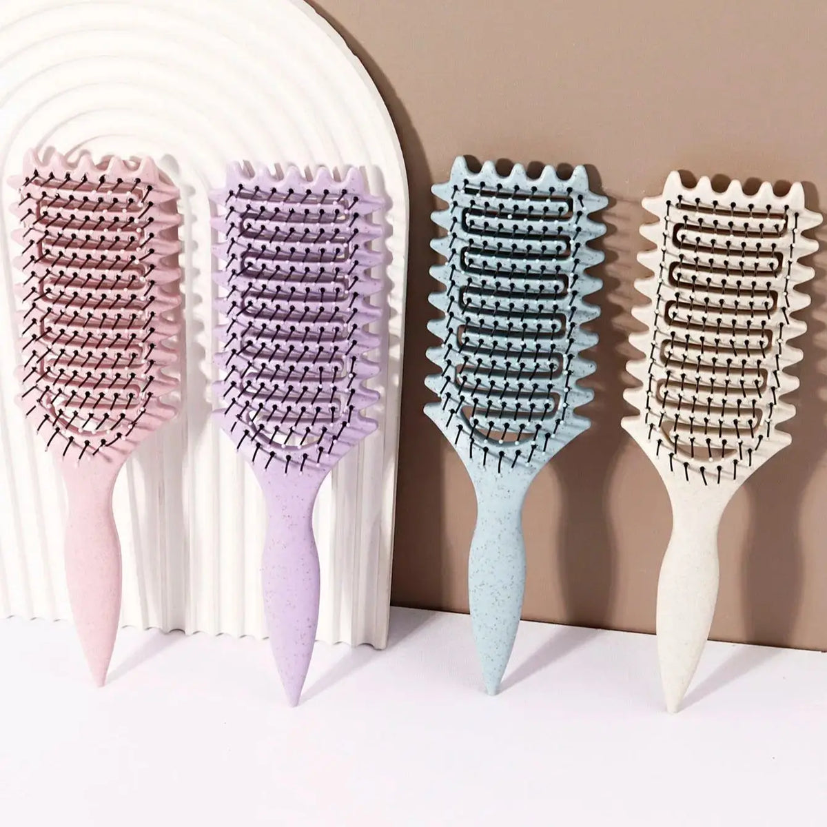 Curling Styling Brush - Hollow Massage Comb, Nylon Mane, ABS Plastic Handle, Comfortable Grip Special for Real Hair Wigs