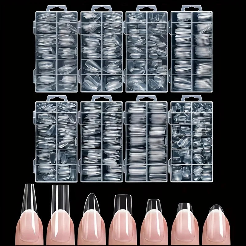 120 Pieces of Transparent Coffin/Mandarin/Aprilion/Square/Oval/Other Shape Style Boxed Nails, Soft 12 Sizes Full Cover Acrylic Press-On Nails, Suitable for Home DIY Nail Art and Nail Salon Use or as a Gift, Essential for Wome